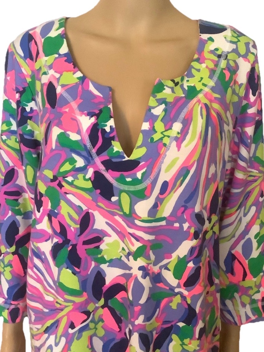 Lilly Pulitzer Floral Split-Neck Tunic Top - Multicolor size L nwt - Picture 3 of 13